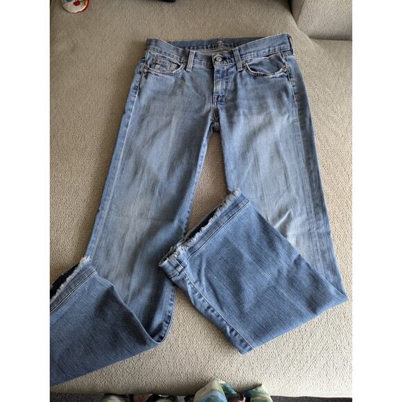 7 For All Mankind Jeans Womens 29 (Measures 32) Pocket Blue Medium Frayed Hems - Picture 1 of 7